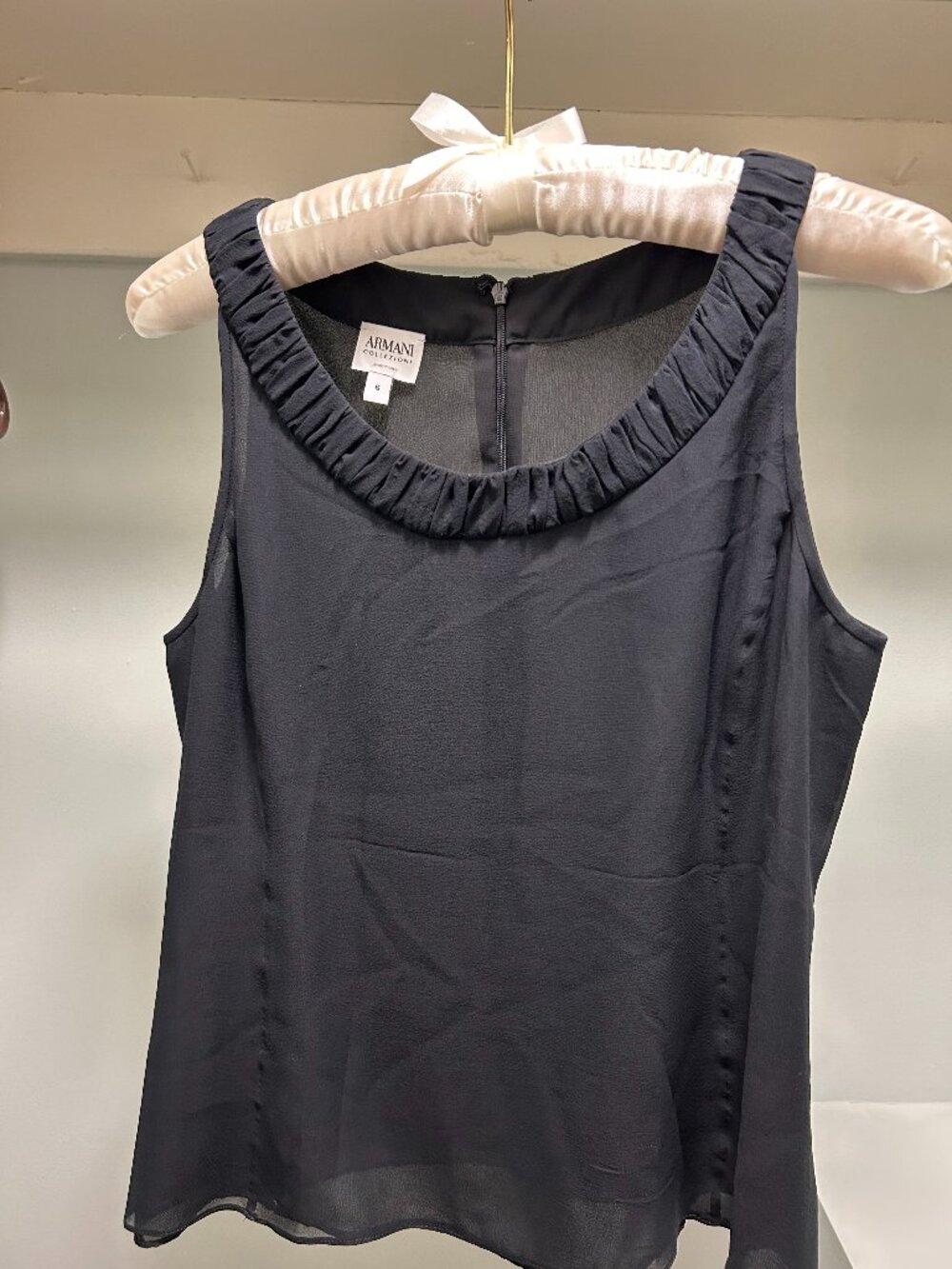 Armani Collezioni Black Silk Scoop Neck Top